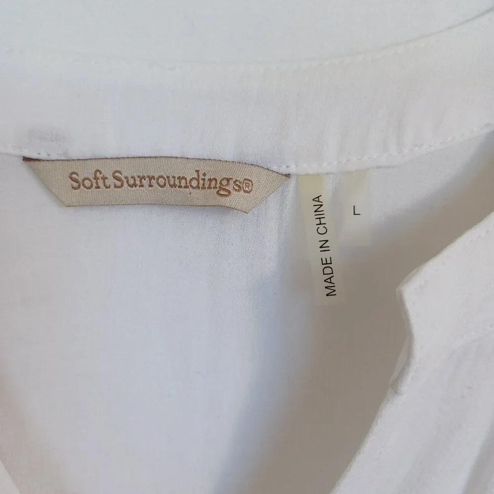 Soft Surroundings White Layered Hem Henley Tunic Blouse Long Sleeve Womens Large